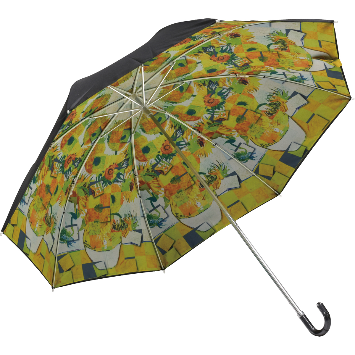 名画モザイクアートシリーズ　～折りたたみ傘（晴雨兼用）～（ゴッホ「ひまわり」）