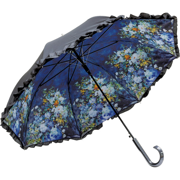 名画フリルジャンプ傘(ルノワール「大きな花瓶」)晴雨兼用
