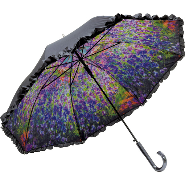 名画フリルジャンプ傘(モネ「モネのアイリスガーデン」)晴雨兼用
