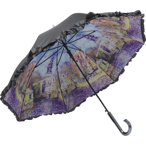 名画フリルジャンプ傘(モネ「水辺の教会」)晴雨兼用