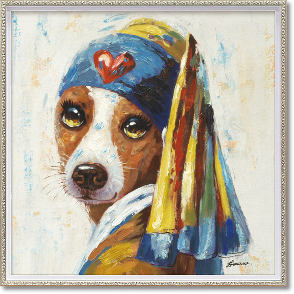 オイルペイントアート「青いターバンの犬(Mサイズ)」