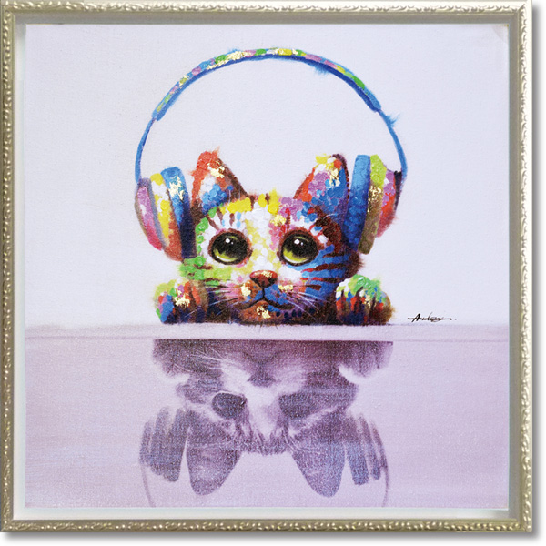 オイルペイントアート「ミュージック キャット(Mサイズ)」
