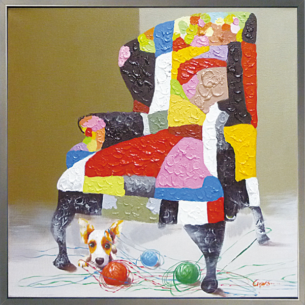 オイルペイントアート「チェア ドッグ」